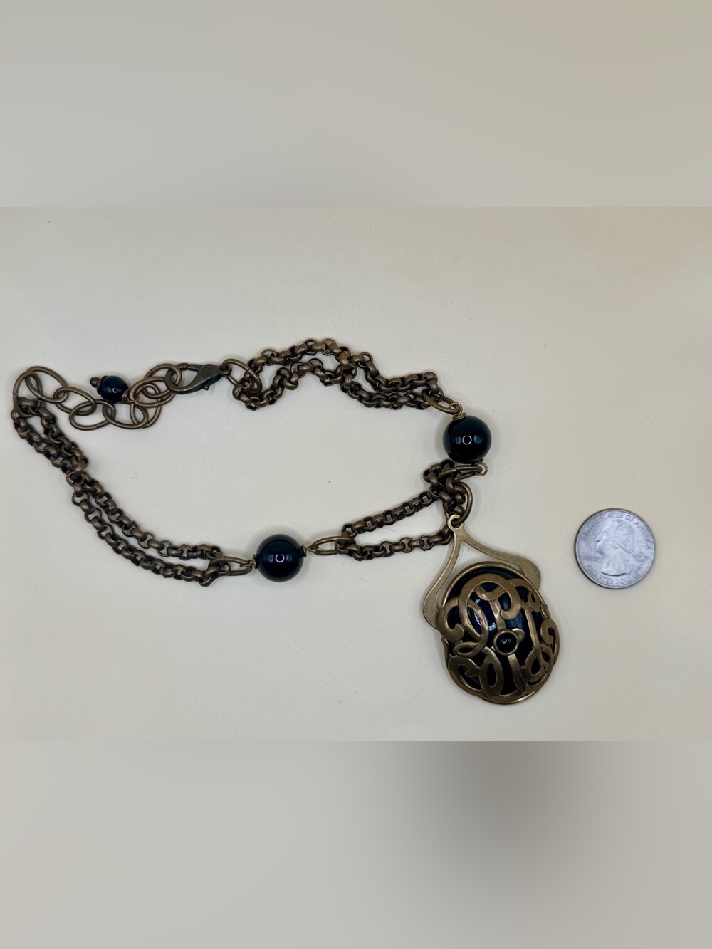 Jan Michaels San Francisco Brass & Black Stone Statement Pendant Necklace - Picture 4 of 7